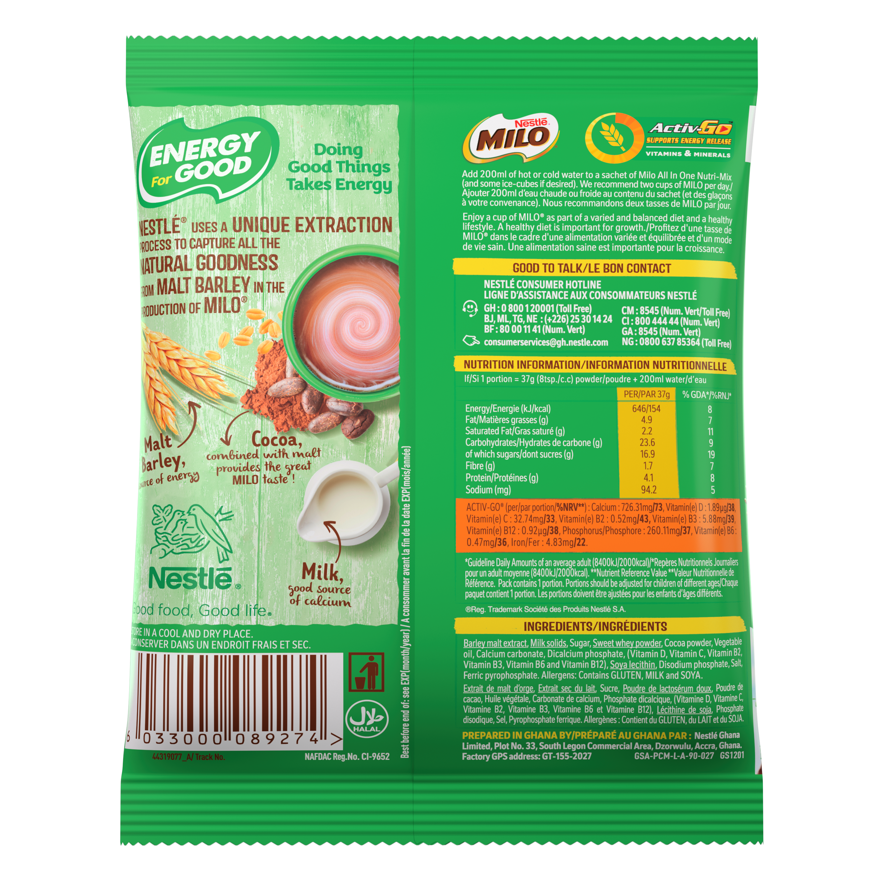 MILO All-in-One 37g Back of pack